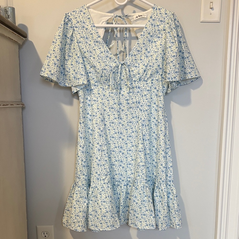 In Bloom Light Blue Floral Mini Dress